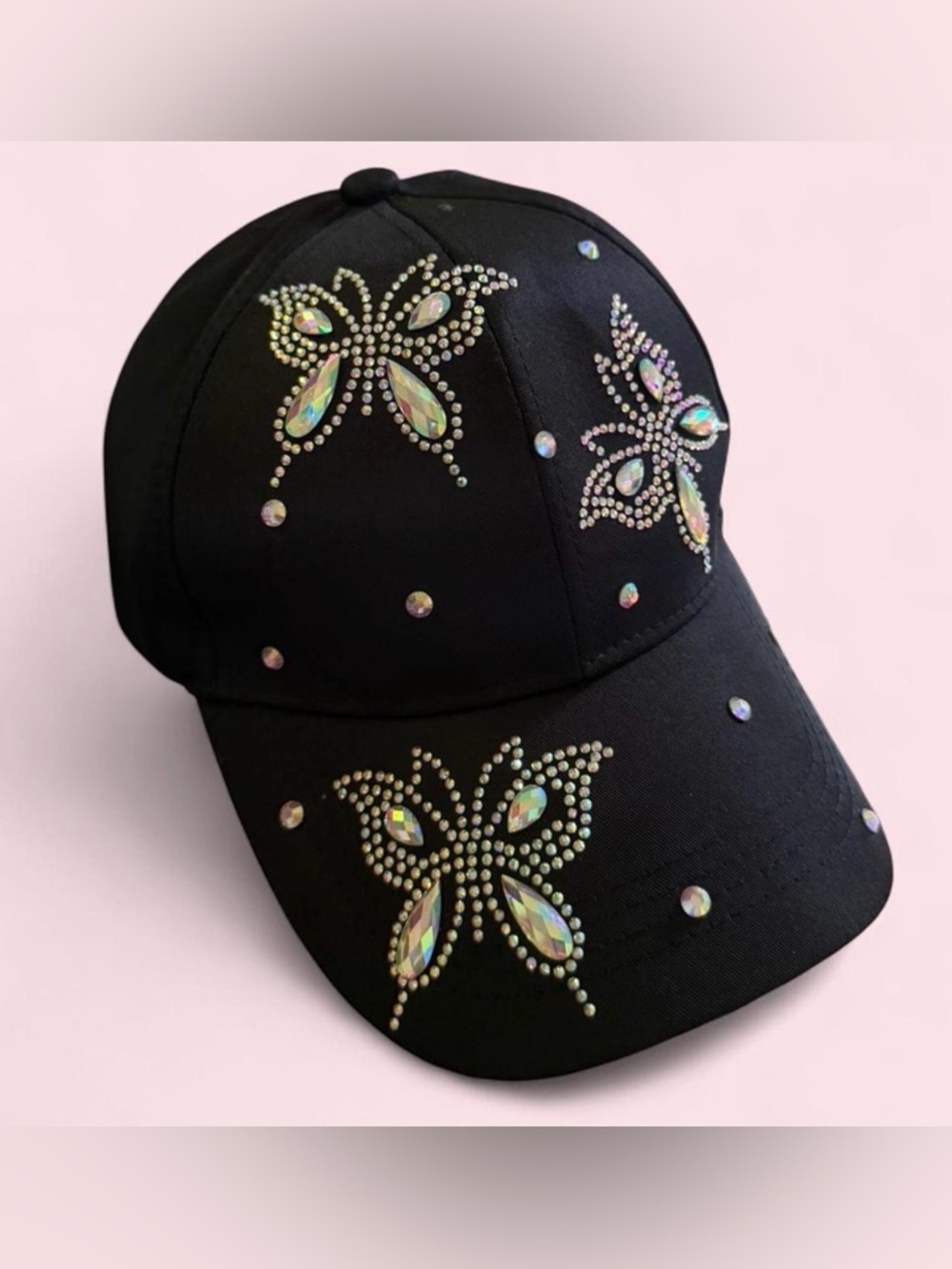 Black Rhinestone Butterfly Baseball Cap Women Whimsigoth Girlhoodcore Fairy Y2K